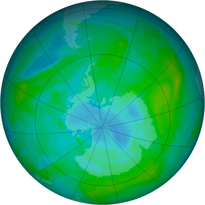 Antarctic ozone map for 12 February 1989